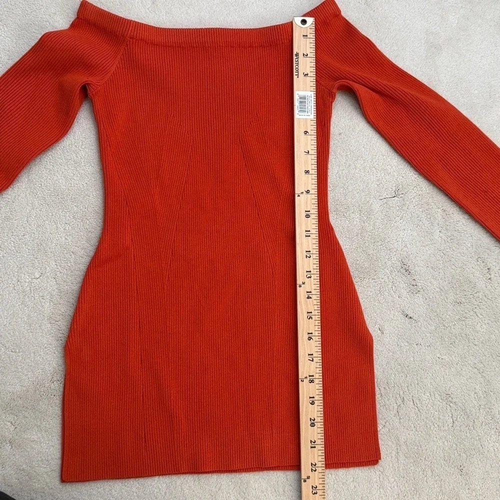 Veronica Beard Derick Off The Shoulder Ribbed Sweater Deep Orange Sz Small NWOT